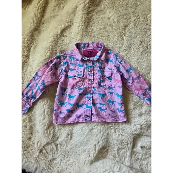 Cowgirl Hardware Pink Colorful Ombre Horses Pearl Snap Western shirt size 2t - Picture 2 of 8